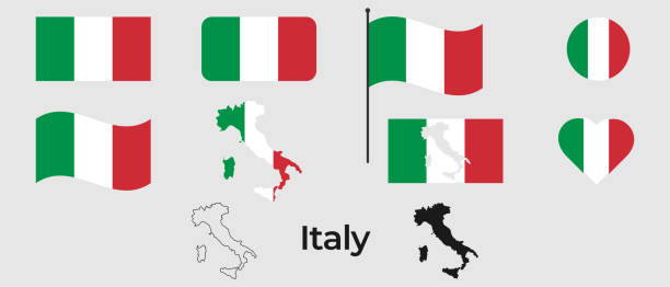 flagge italiens. silhouette italiens. nationales symbol. - all european flags stock-grafiken, -clipart, -cartoons und -symbole