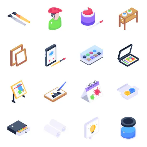 Vector illustration of Pack of Painting Isometric Icons
