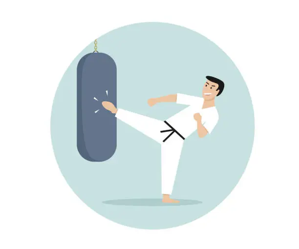 Vector illustration of karate player practicing cartoon illustration