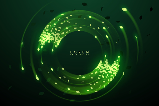 Abstract green circle spin effect with leafs in vector