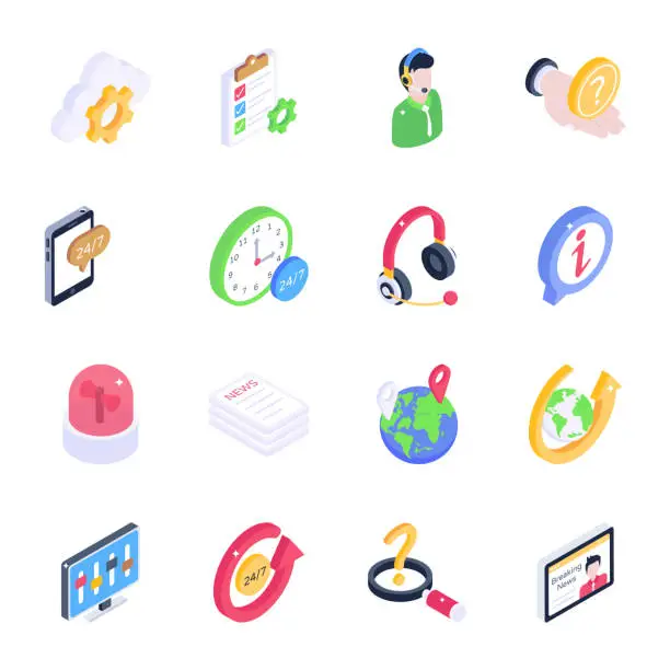 Vector illustration of Set of SEO Services Isometric Icons