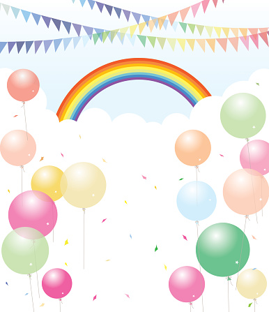 vector, rainbow and balloons illustration, illustration, birthday background