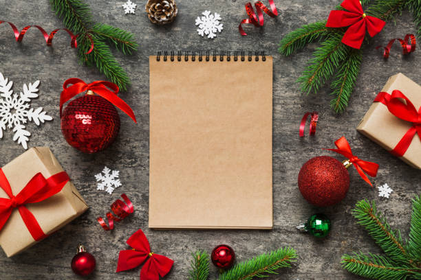 istock Christmas blank greeting card mock-up scene. Creative layout made of Christmas tree branches and paper card note. Flat lay. Nature New Year concept 1440219356
