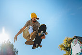 Skater jumping over camera.