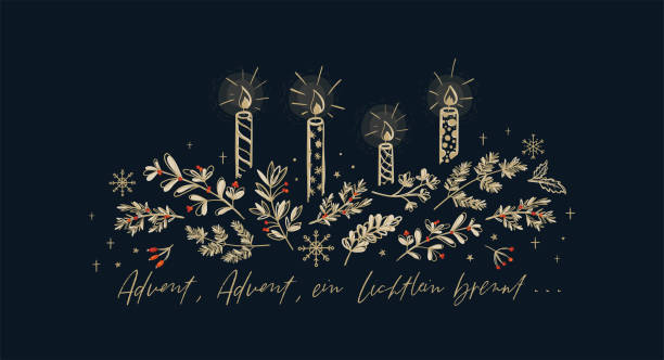 Cute hand drawn candles and german text saying "Advent, Advent, a little light is burning" - great for banners, wallpapers, cards, invitations - vector design Cute hand drawn candles and german text saying "Advent, Advent, a little light is burning" - great for banners, wallpapers, cards, invitations - vector design advent candles stock illustrations