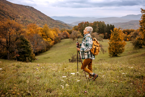 Senior woman hiking
