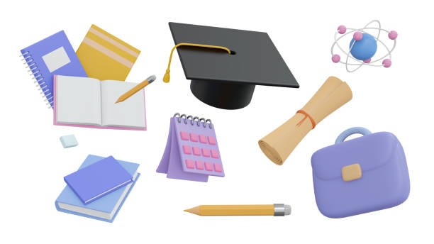 istock Online education concept. Minimal background. Book and pencil on blue background. Clipping path of each element included. 3d rendering illustration. 1440224191