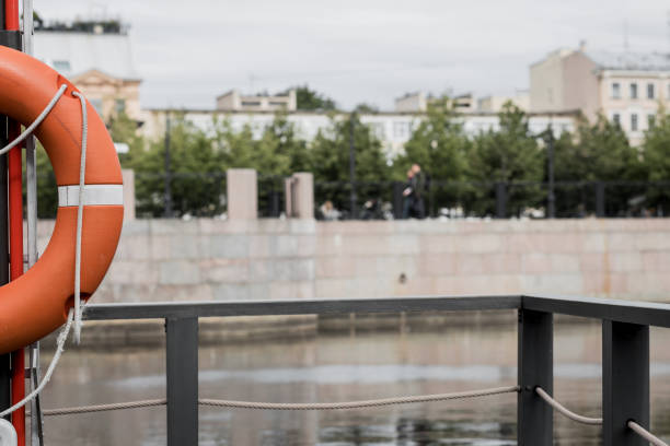 Lifeline in park. Safety on the water. Travel concept, travelling.