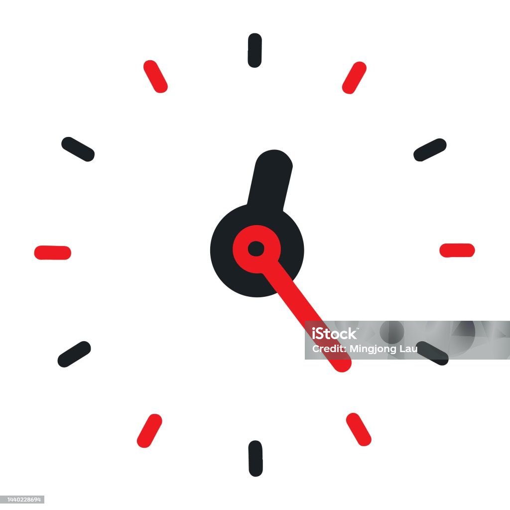 Hour Hand Sign Wall Clock Red Minute Hand Black Hour Hand Vector Stock Illustration ...