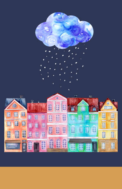 ilustrações, clipart, desenhos animados e ícones de casa de aquarela desenhada à mão em cores brilhantes - copenhagen illness night travel