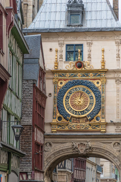 Gros Horloge of Rouen, Normandy old cozy street in Rouen with famous Great clocks or Gros Horloge of Rouen, Normandy rue du gros horloge photos stock pictures, royalty-free photos & images
