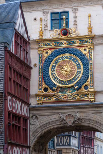 Gros Horloge of Rouen, Normandy old cozy street in Rouen with famous Great clocks or Gros Horloge of Rouen, Normandy rue du gros horloge photos stock pictures, royalty-free photos & images