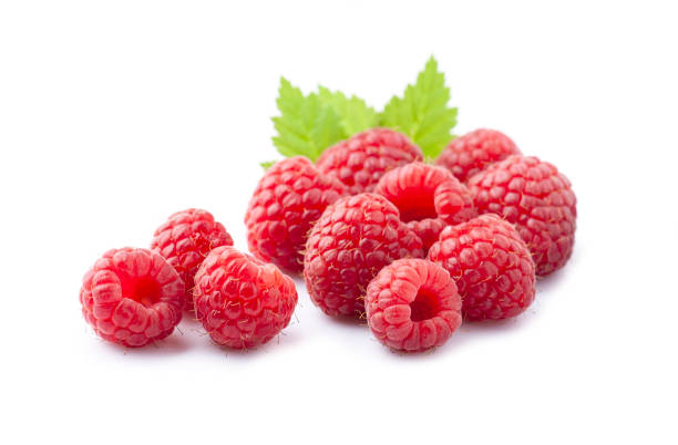 Sweet raspberry with leaves Sweet raspberry with leaves on white backgrounds. raspberry stock pictures, royalty-free photos & images