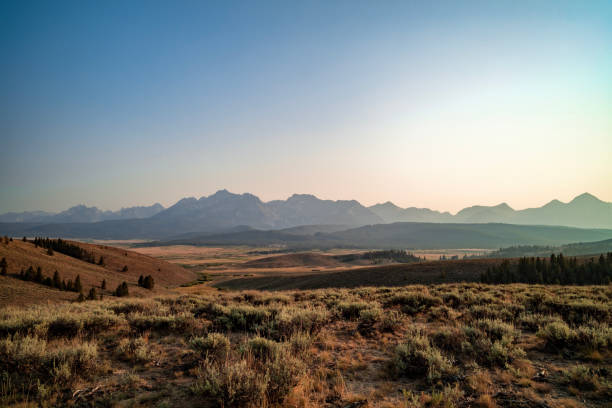 istock Sawtooth Mountain Range with Hazy Skies - Stanley, Idaho - Summer 1440236637
