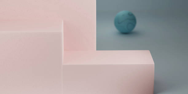 istock 3d render blue and pink podium with blue background. Minimal style for branding and packaging presentation. 1440237801