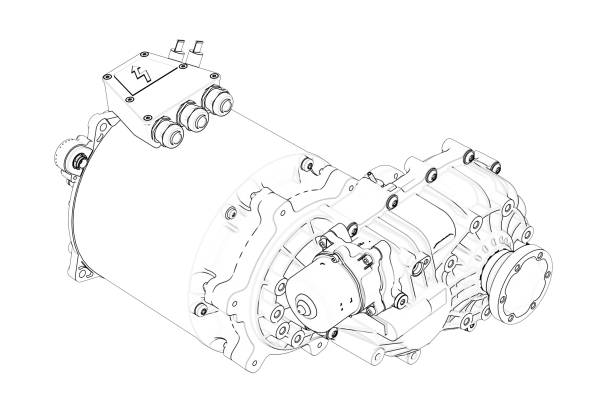 istock Electric vehicle engine in black and white 3D rendering illustration isolated on white 1440242796