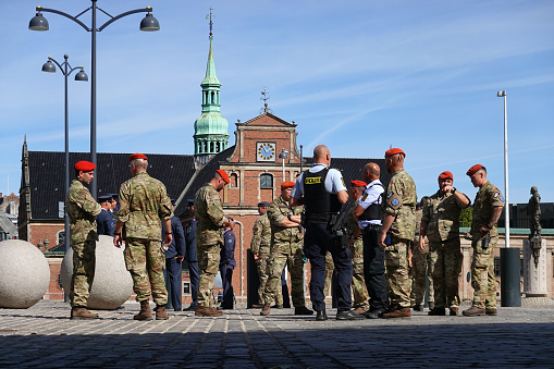 Danish police and military working together in Copenhagen, Denmark