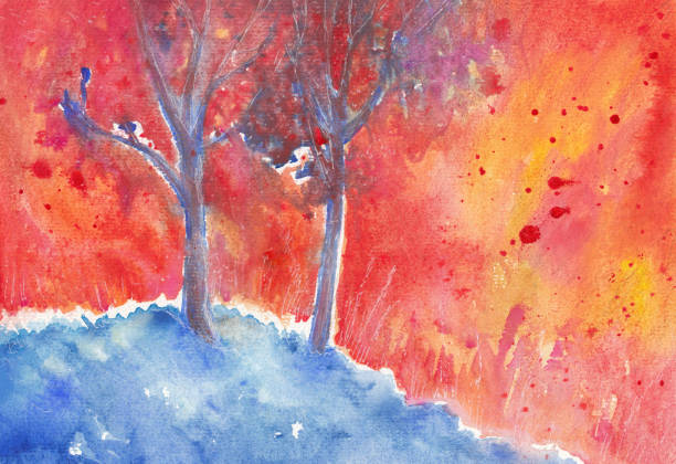 istock Hand drawn illustration autumn landscape. Watercolor painting. 1440246995