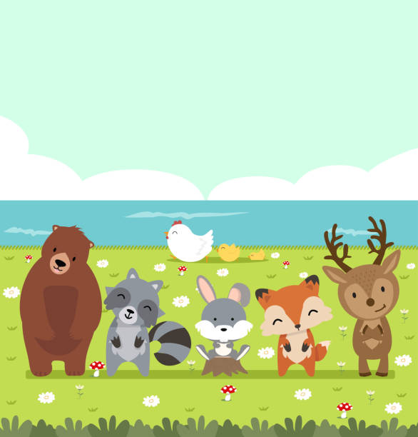 Ilustración de Animales De Jardín De Dibujos Animados Con Fondo De Campo y  más Vectores Libres de Derechos de Animal - iStock