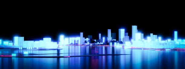 istock 3D Rendering. Hologram Low poly city views. urban technology concepts. 1440247336