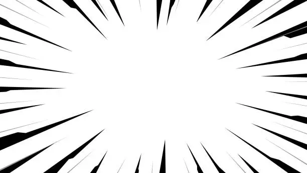 Vector illustration of Action background abstract comic book flash explosion radial lines. Vector illustration for superhero design. Black white light strip burst.