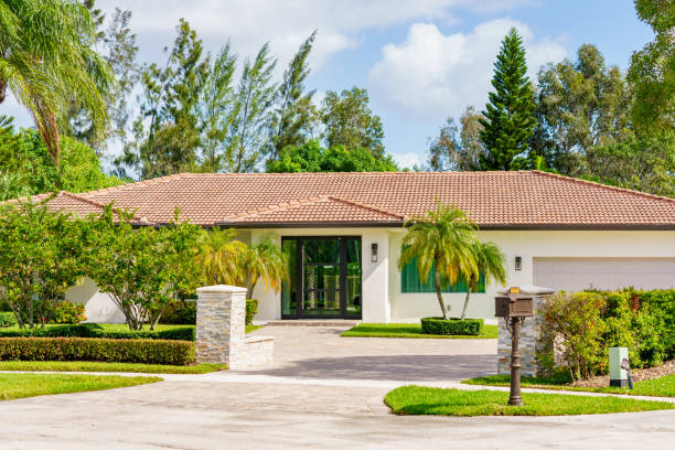Photo of an upscale house in Weston Florida. Weston was incorporated in 1996 stock photo