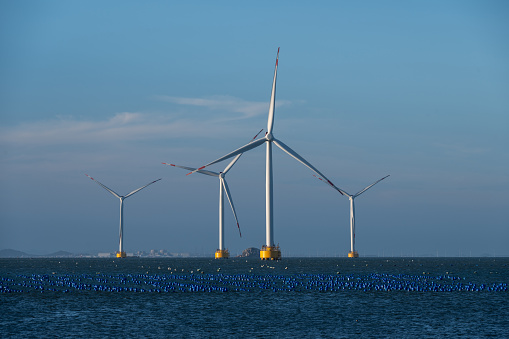 Aerial photography of offshore wind power generation