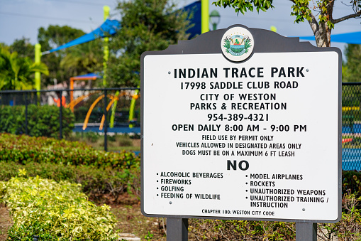 Weston, FL, USA - November 8, 2022: Photo of Indian Trace Park in Weston FL