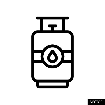 LPG, Gas cylinder, Liquid propane gas tank vector icon in line style design for website, app, UI, isolated on white background. Editable stroke. EPS 10 vector illustration.