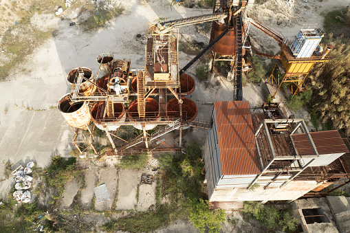 Aerial photographic documentation of an old abandoned cement factory