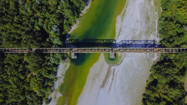 istock Aerial view of a bridge over a river through a forest 1440262551