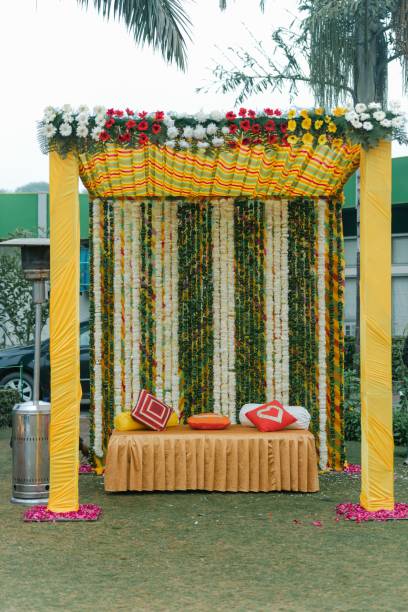 istock Colourful pastel elegant decor wedding venue set up 1440264867