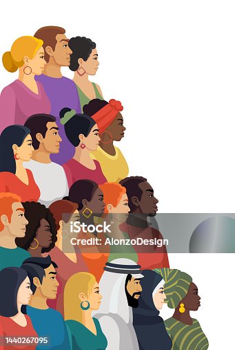 istock Multi-ethnic Group of Men and Women. Profile View. Vertical Banner. 1440267095
