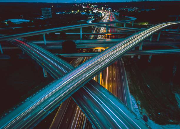 istock Aerial and long exposure shot of the road junctions 1440268675