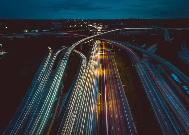 istock Aerial and long exposure shot of the road junctions 1440268689
