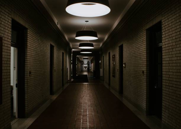 istock Inside shot of an empty hall with hanging lamps 1440271832