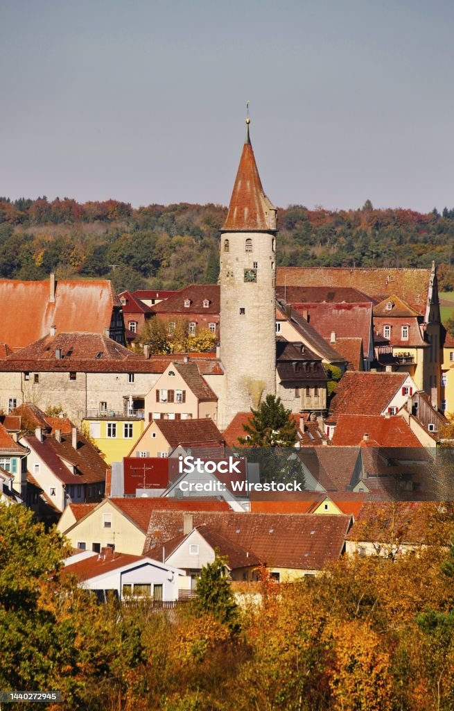 Vertical shot of beautiful historical buildings in the Kirchberg an der Jagst district of Germany A vertical shot of beautiful historical buildings in the Kirchberg an der Jagst district of Germany Aging Process Stock Photo