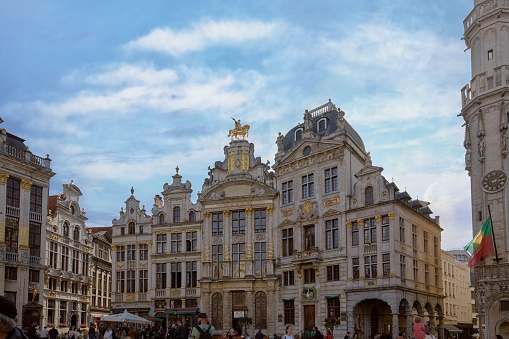 brussels, Belgium – October 19, 2022: The Grand Place with its guild halls historical buildings, L'arbre d'or converted into museum in Brussels, Belgium