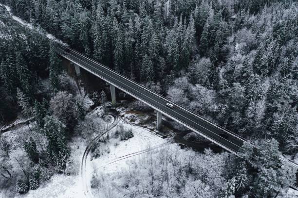 istock View of a bridge surrounded by lush vegetation. Winter landscape. 1440273702