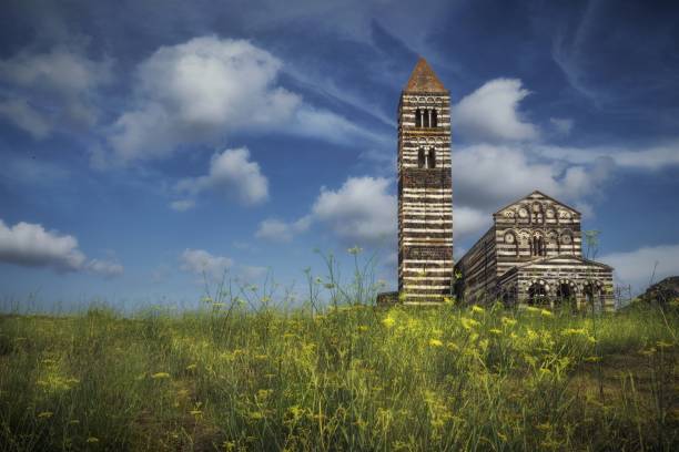 曇り空の下でイタリア、�サルデーニャ島のサッサリ大聖堂のローアングルショット - architecture blue building exterior cathedral ストックフォトと画像