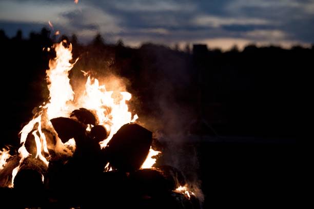 istock Silhouette of a campfire at night time 1440274724