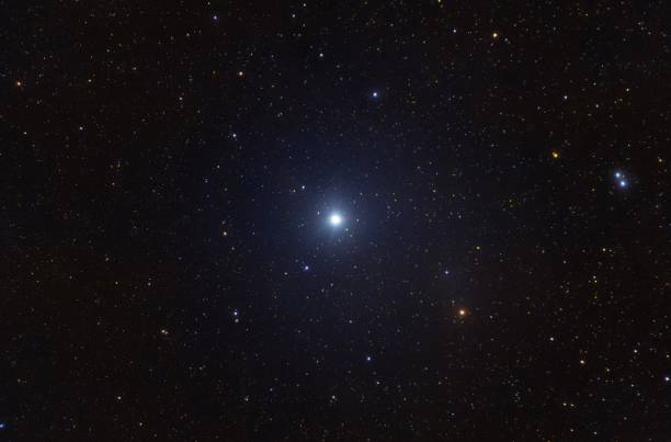 low angle shot of the shining star vega in the constellation lyra looking like a magical fairytale - flocked imagens e fotografias de stock