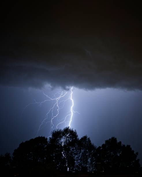 istock Beautiful scenery of the lightning striking the trees under the storm clouds 1440281425