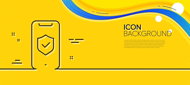 Phone protection line icon. Abstract yellow background. Cyber defence sign. Security shield symbol. Minimal phone protection line icon. Wave banner concept. Vector