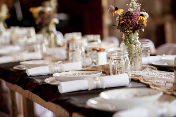 istock Closeup shot of the wedding dinner table with a blurred background 1440282214