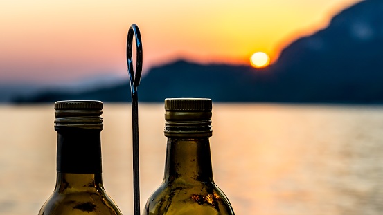 Sunset with olive oil and vinegar Garda Italy