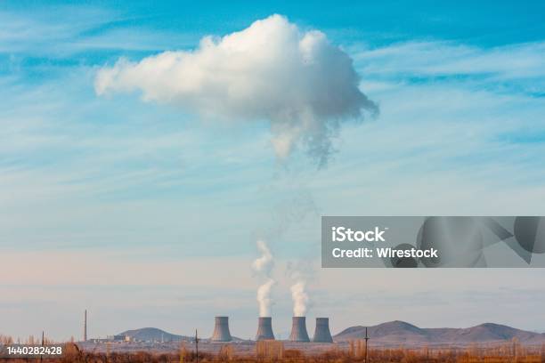 Metsamor Nuclear Power Plant Surrounded By High Mountains In Armenia Stock Photo - Download Image Now