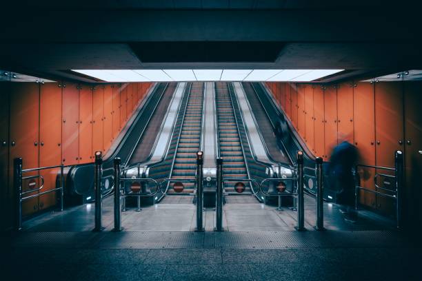 istock Dramatic view of the moving staircase in the underground 1440282578