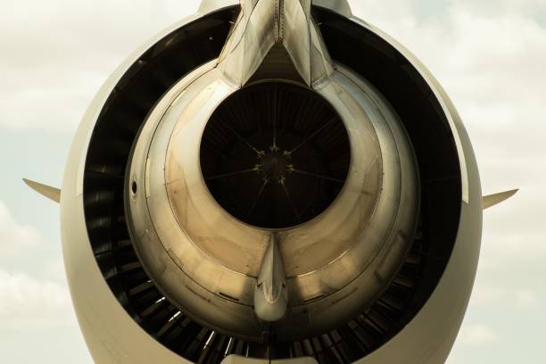 istock Low angle shot of a big  airplane engine  ready to take off 1440285989