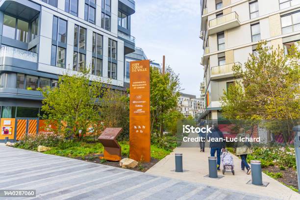 People Walking In Issy Coeur De Ville Pedestrian Neighborhood In Issylesmoulineaux Stock Photo - Download Image Now